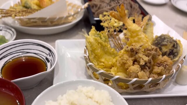 Pan View of Delicious Tempura Set