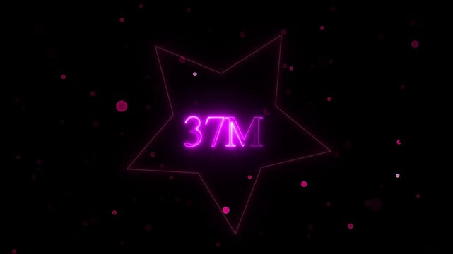  Star cute animated and 37 million neon glowing text animation 37 Million achievement for social media videos animation. label, like, live, media, million/transparent background.4k video..