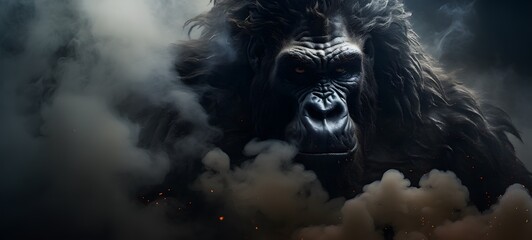 a light demonic gorilla , coming out of the smoke,generative AI