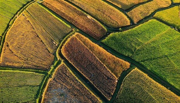 Aerial Top View Rice Fields Agriculture Land Rice Fields Prepare The Harvest Beautiful Rice Fields Nature Landscape Texture And Background