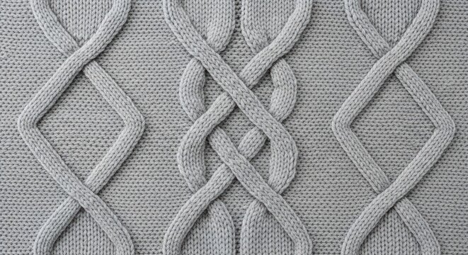 Grey cable knit pattern texture with intricate twists and braids design