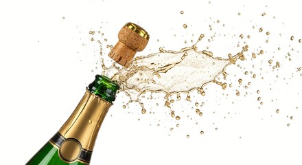 Champagne bottle cork popping with splash