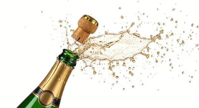 Champagne bottle cork popping with splash - Powered by Adobe