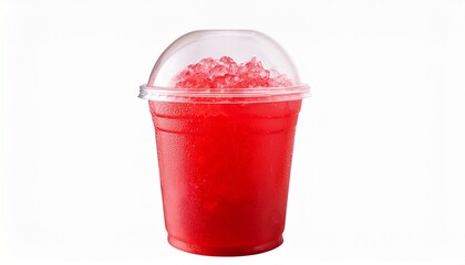 Photo Of Plastic Cup Filled With Red Icy Slushy Drink Isolated On Transparent Background