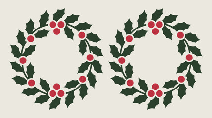 Festive Christmas cheer with elegant holly wreaths, perfect for holiday cards, invitations, and seasonal design projects, adding a touch of traditional warmth