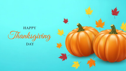 Vibrant pumpkins with scattered leaves supporting a Happy Thanksgiving Day theme perfect for festive email marketing campaigns in November.