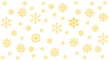 Seamless winter background featuring various sizes of scattered yellow snowflakes on a white background. Simple and cold-toned vector pattern ideal for Christmas, New Year, holiday promotions.