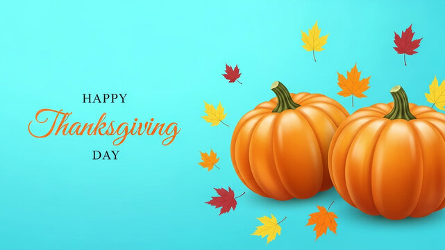 Vibrant pumpkins with scattered leaves supporting a Happy Thanksgiving Day theme perfect for festive email marketing campaigns in November.