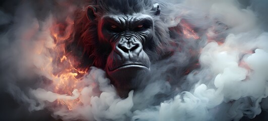 a light demonic gorilla , coming out of the smoke,generative AI