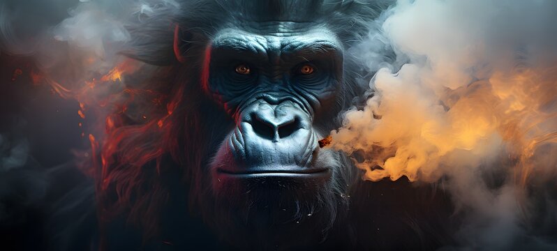a light demonic gorilla , coming out of the smoke,generative AI