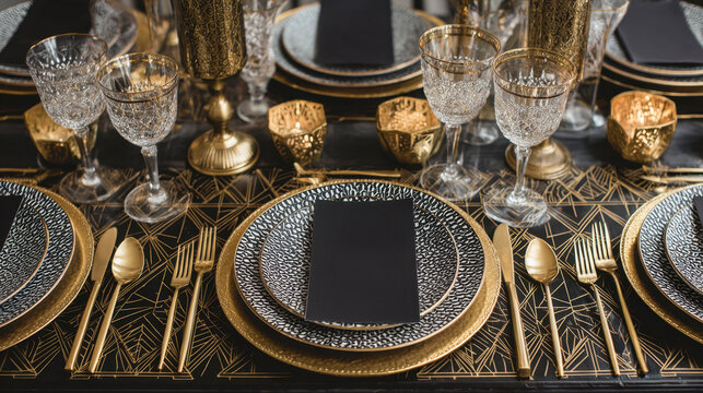 Art deco black and gold elegant table setting - Powered by Adobe