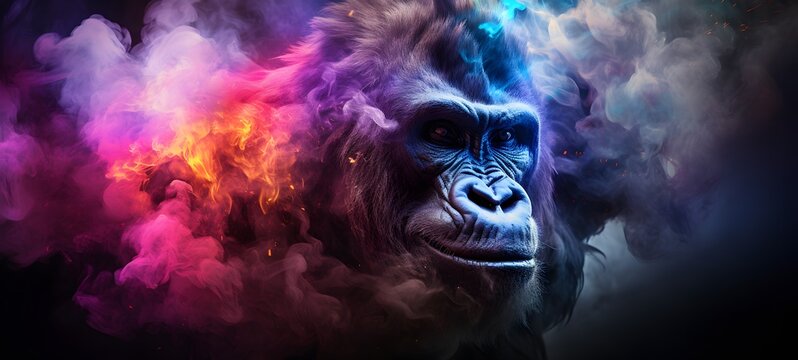 a light demonic gorilla , coming out of the smoke,generative AI
