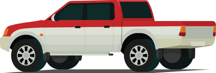 Twin cabin pickup truck angled rear side view