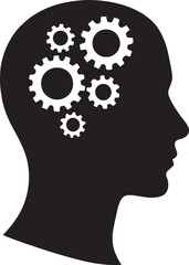 Silhouette of human head with gears inside representing thought and ideas