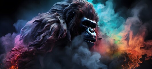 a light demonic gorilla , coming out of the smoke,generative AI
