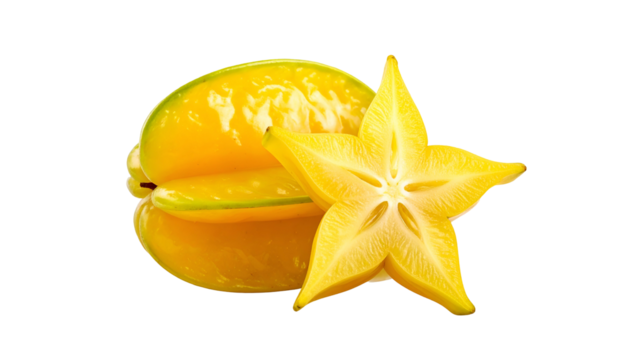Starfruit halves whole yellow fruit and sliced star shape