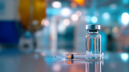 Medical vial and syringe for vaccine or drug administration in laboratory setting - Powered by Adobe