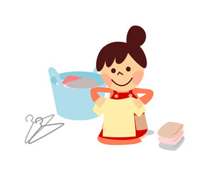 洗濯物を畳む女性