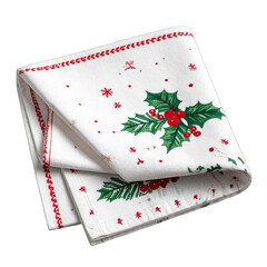 Christmas Holly Pattern Fabric Folded Napkin Festive Holiday Design.