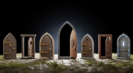 Miniature scene of two people working on a diorama with tiny trees and landscaping.