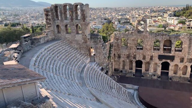 Odeon of Herodes Atticus Ancient Amphitheater Ruins Athens Greece Aerial View