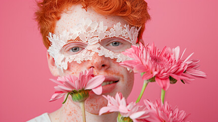 A man in his unique style surrounded by flowers, exuding confidence and individuality