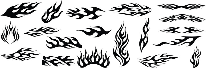 fire flames decal for tattoo or racing vector icon set 
