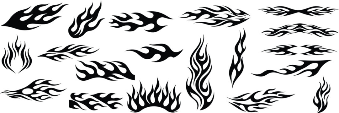 fire flames decal for tattoo or racing vector icon set 