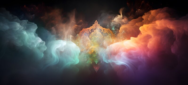 a light Ied Mubarak , coming out of the smoke,generative AI