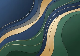 Modern Abstract Elegant Background with Flowing Navy, Emerald, and Gold