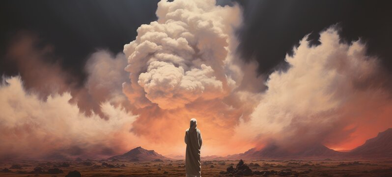 a light Ied Mubarak , coming out of the smoke,generative AI