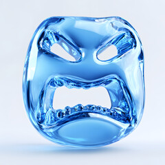 Deformed Angry Blue Glass Face with open mouth showcasing intense rage and extreme fury