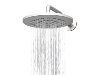 Modern Shower Head with Water Stream on Transparent Background