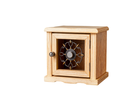 Ornate Wooden Keepsake Box with Decorative Metal Emblem