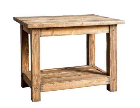 Rustic Wooden Side Table with Lower Shelf on Transparent Background