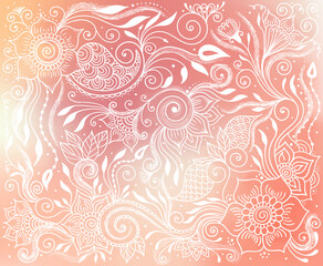 White Mehndi Florals on Coral Gradient Banner