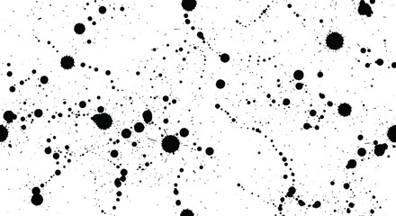 Abstract Splatter Black Ink Drops on White Background