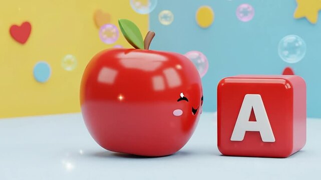 &ldquo;3D Cartoon Apple Animation for Kids &ndash; Alphabet A&rdquo;