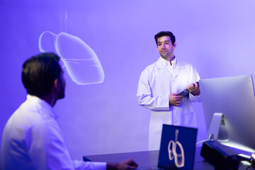 Hispanic man doctor teaching, Medical Training Presentation. Hospital Medical Research. Group of Doctor, nurse and healthcare professional meeting sitting boardroom, Planning and brainstorming health