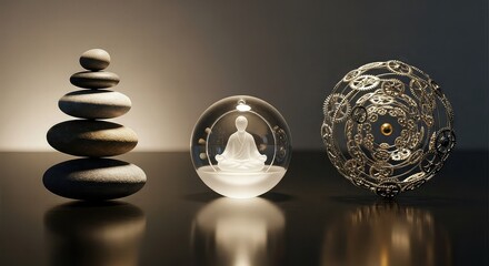 Miniature scene of two people working on a diorama with tiny trees and landscaping.