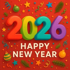 New Year 2026. Christmas poster with colorful 3D number design