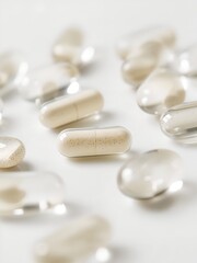 capsules scattered on the surface, showcasing the medicine concept