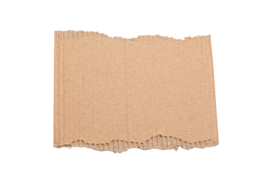 Torn corrugated cardboard piece isolated on a white background, ripped kraft brown paper texture for crafts, - Powered by Adobe