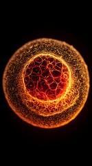 An intricate macro view of a glowing cell, showcasing vibrant colors and complex structures, ideal for scientific illustrations or educational content about biology.