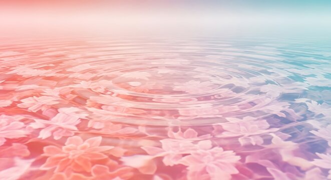 Pastel waterscape with floral reflection and radiating ripple pattern
