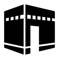 Sacred Kaaba in Mecca Islamic Icon. Minimalist Black Vector Glyph of the Holy Site in Masjid al-Haram, Symbolizing Hajj and Umrah Pilgrimage for Muslim Religious Apps, Websites, and Educational Guide