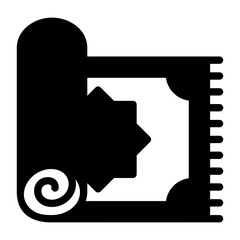 Traditional Islamic Prayer Mat Icon. Rolled-up Janamaz or Sajadah with Geometric Pattern for Muslim Worship and Religious Devotion