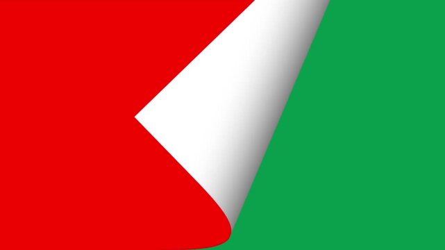 Multi-Color Page Flip Animation for Creative Editing Transition. Multicolor Page Turn Animation Flipping to Green Screen Chroma Key Background. Page turn animation in red purple yellow blue colors. 