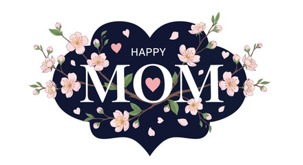 Happy Mother's Day Design with Floral Accents on Navy Blue Background