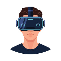 Vector illustration of a young man wearing a futuristic virtual reality headset for immersive experiences